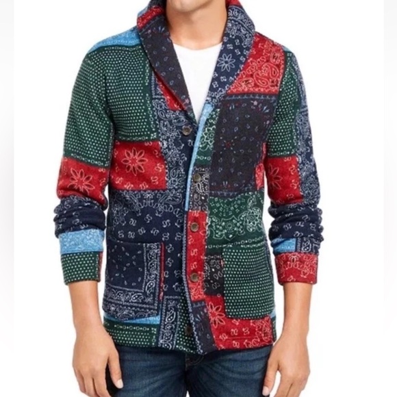 Levi's Men's Paisley Patchwork Cardigan Sweater Outerwear Jacket Sz XL - Picture 1 of 7